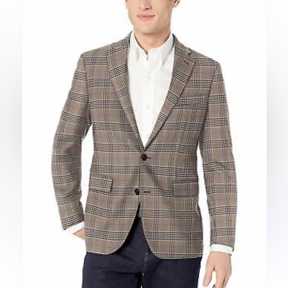Cole Haan Men's Wool Stretch Lightweight Plaid Slim Fit Blazer/Sports Coat 42R